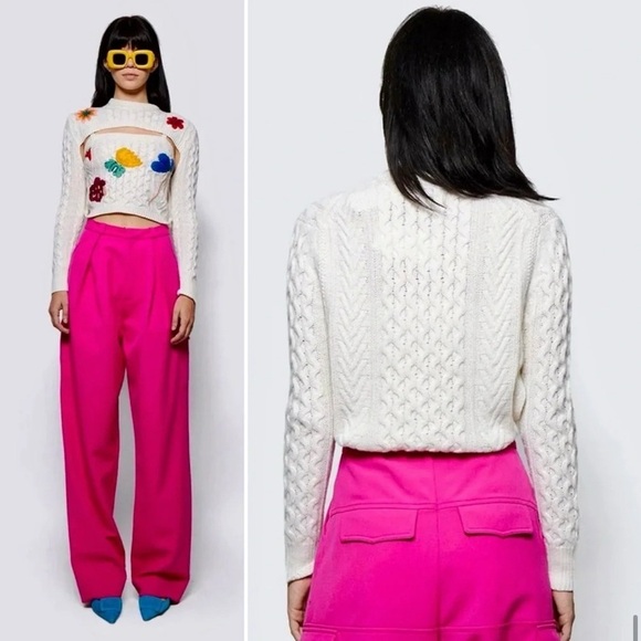 ROSIE ASSOULIN Thousand in One Ways Floral Convertible Cami Sweater Ivory XS - Picture 3 of 10